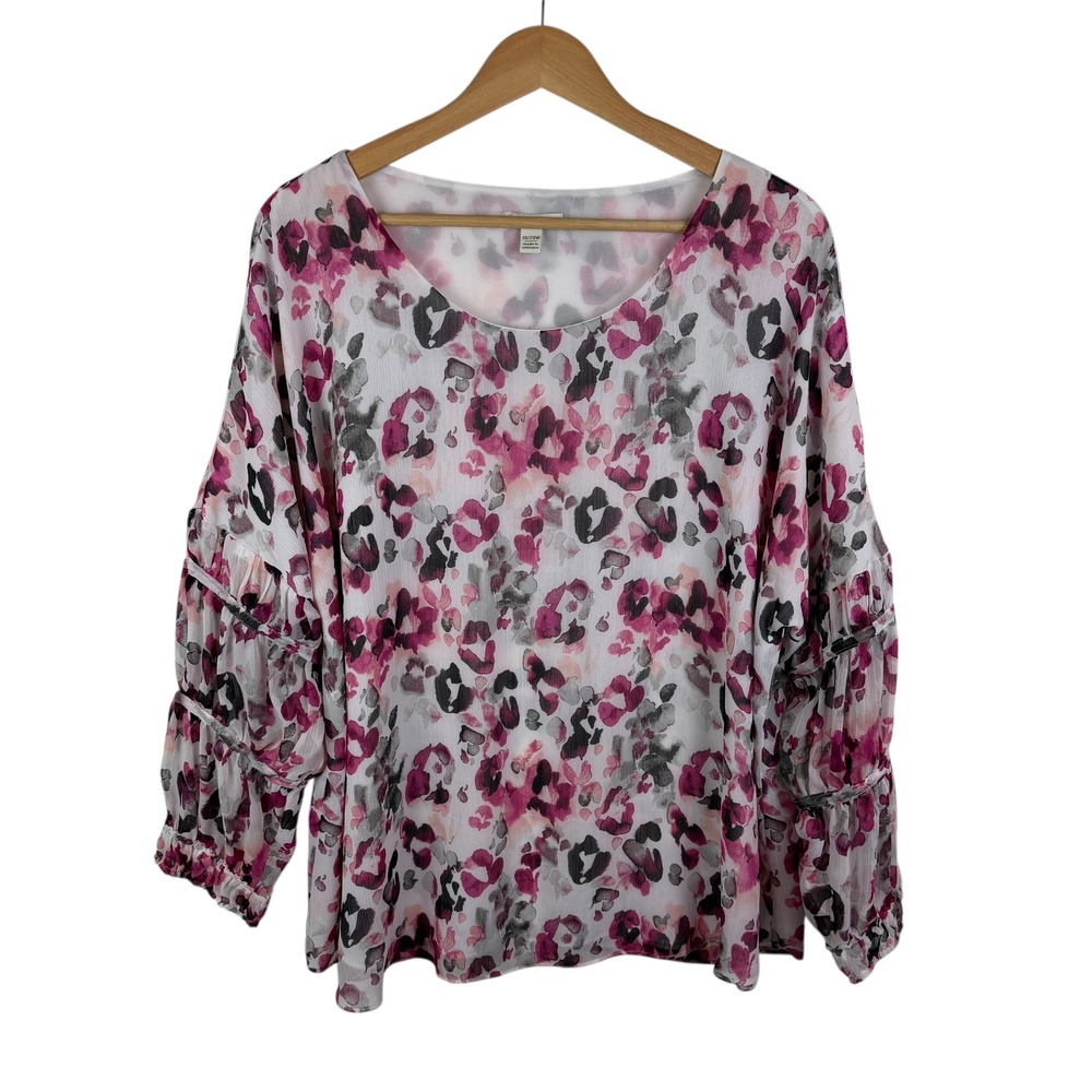 Cato Est 1946 Floral Leopard Blouse Size 18/20W Pink Sheer Lightweight Lined